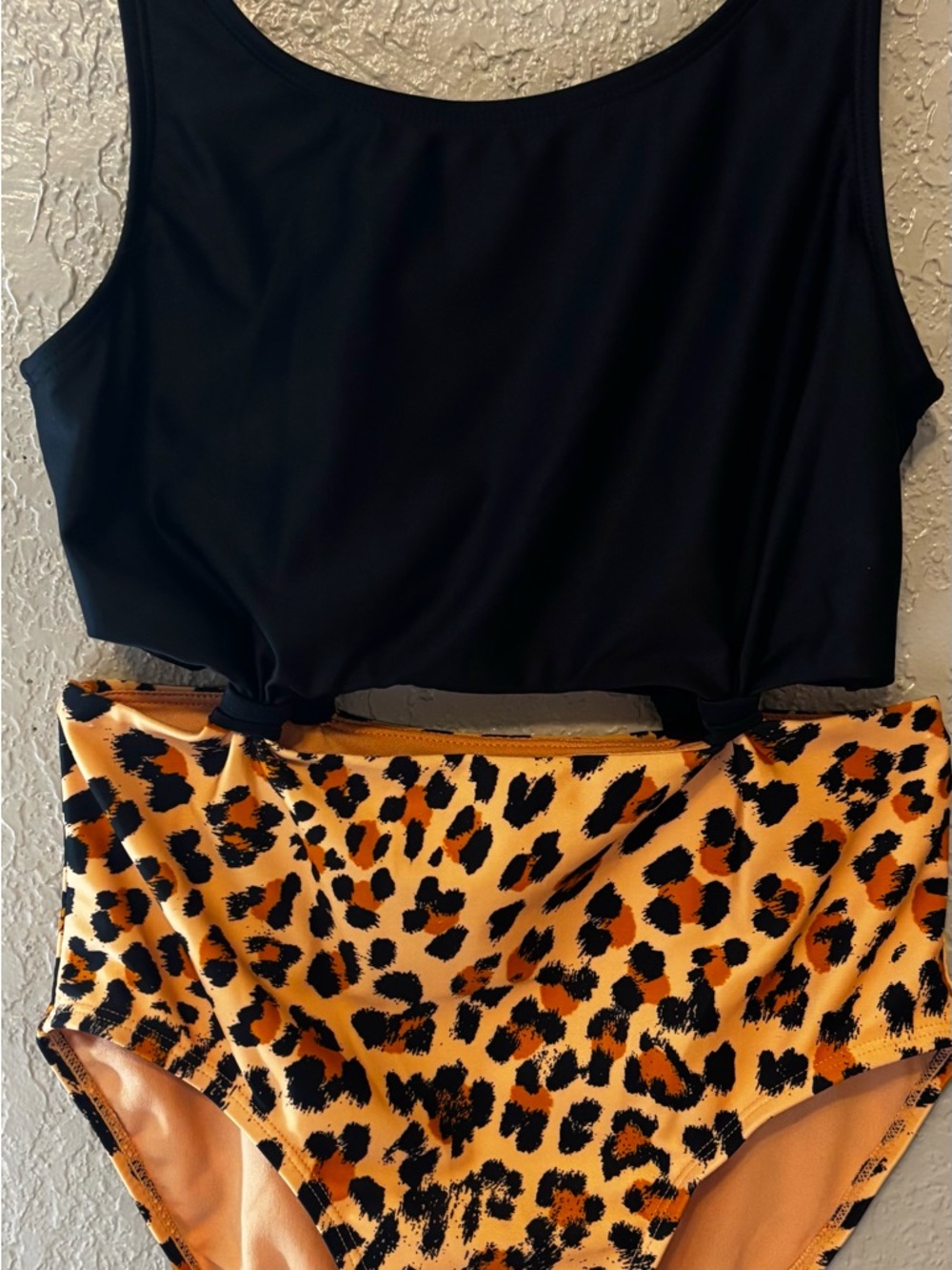 🐯🐯 Art class Black Tankini Top with Orange Leopard Print High-Waist Bottoms